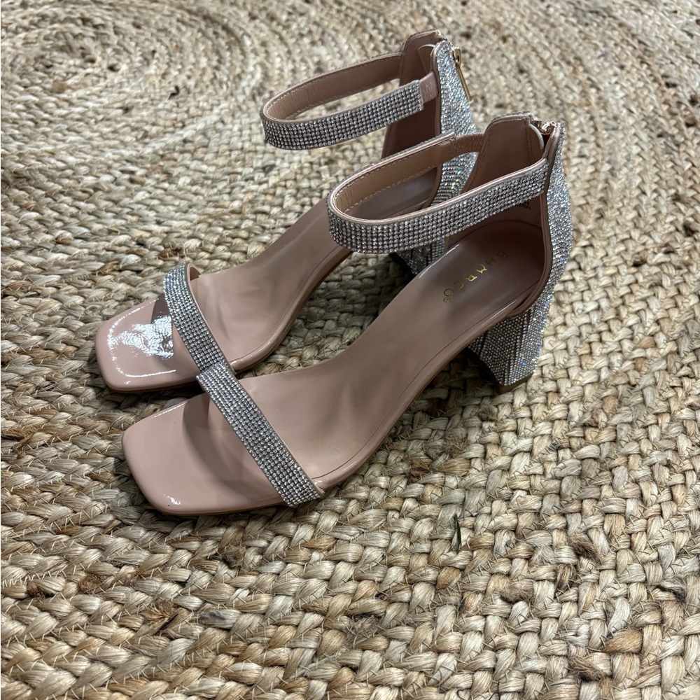 BAMBOO Silver and Nude Block Heels